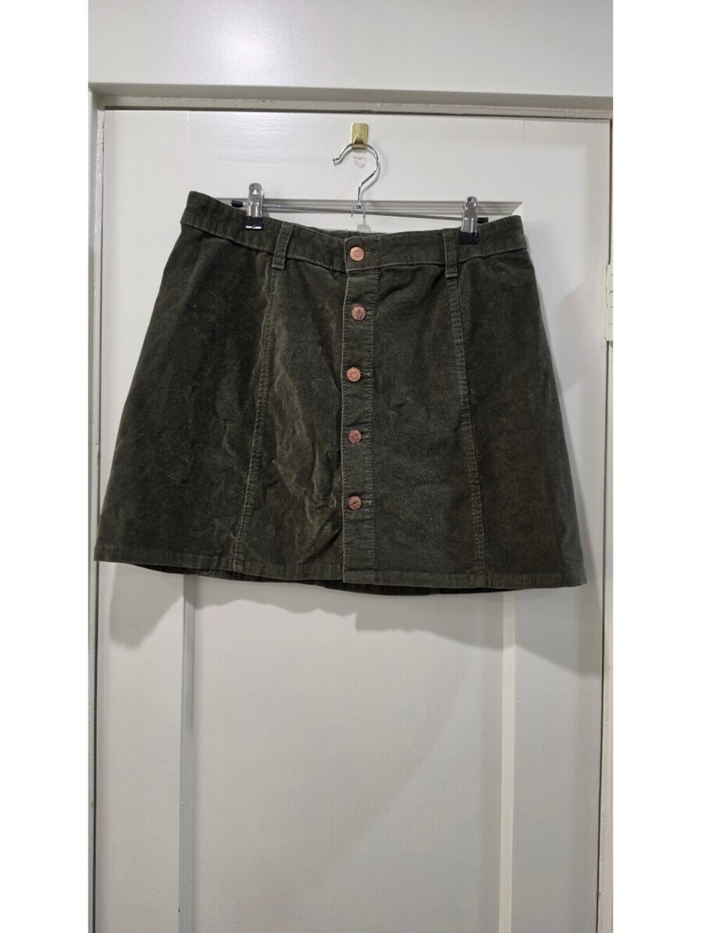 Celebrity Pink Olive Green Corduroy Button Front Skirt Size 13